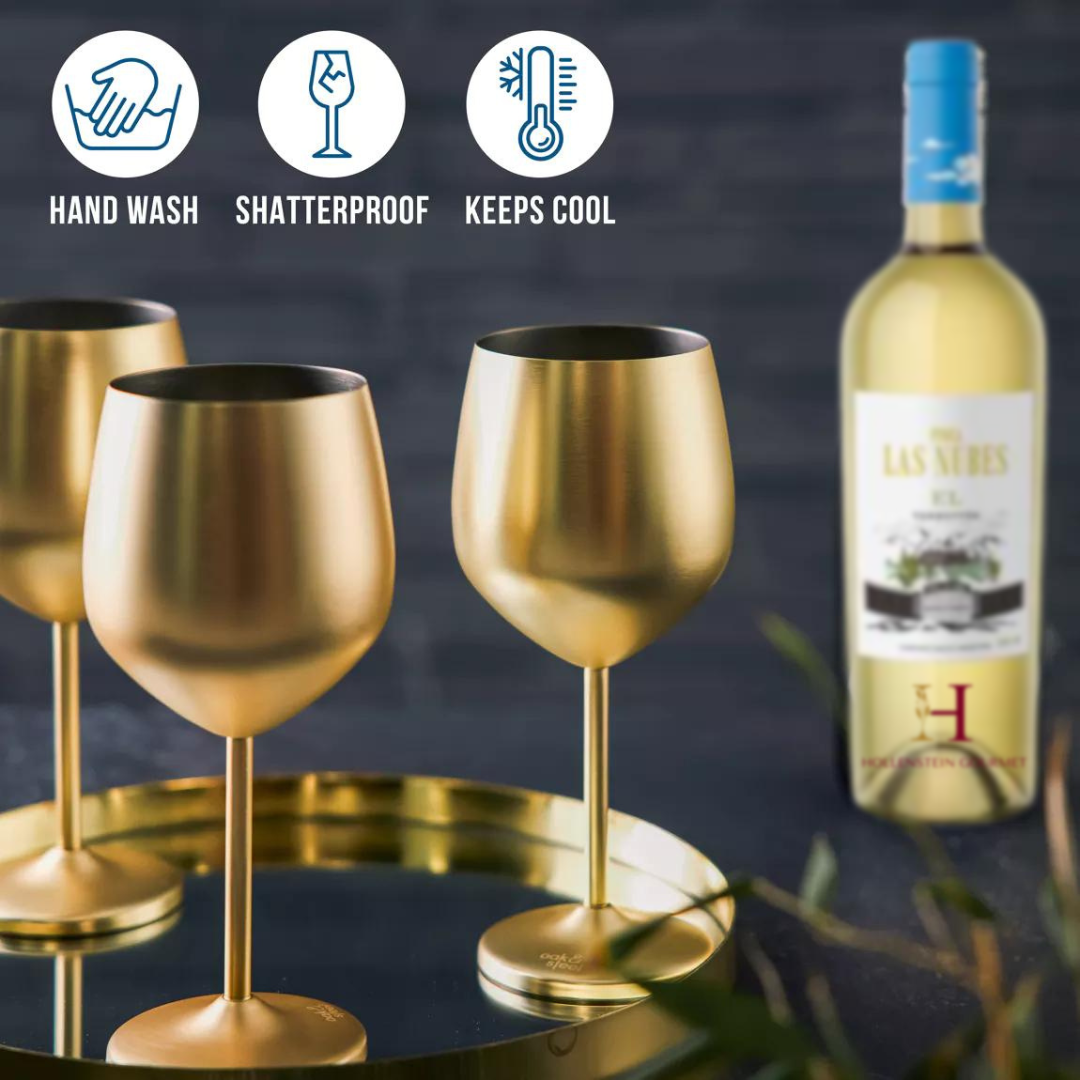 Geschenkkarton mit 4 Weingläsern, 540 ml - bruchsicheres Gläserset aus mattiertem Edelstahl Schwarz oder Gold