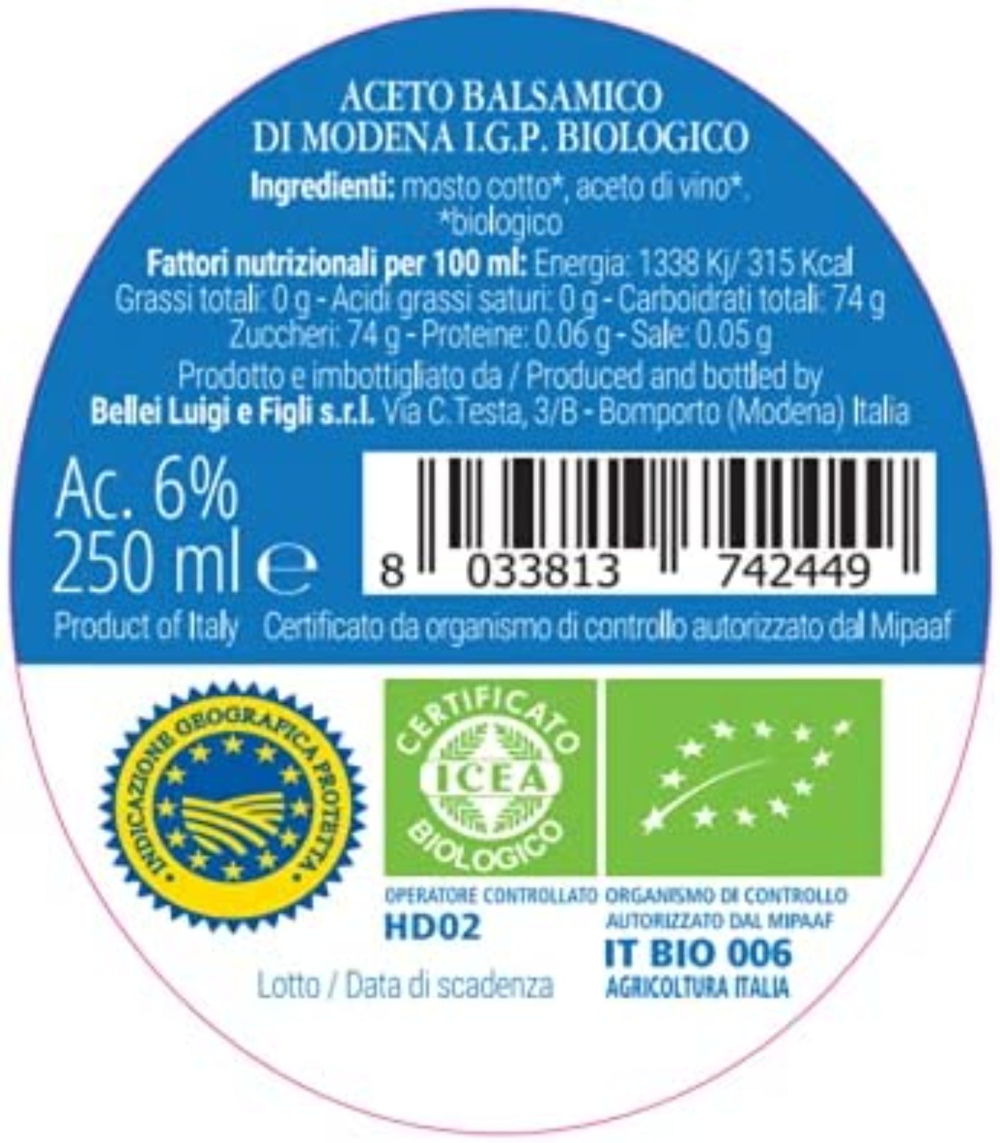 BELLEI Aceto Balsamico di Modena I.G.P. - 250ml