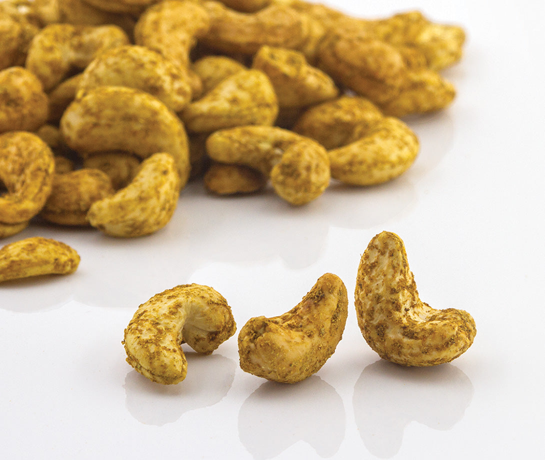 PAKKA BIO Gewürzte Cashews mit Curry Madras, Salz und Malabar Pfeffer - 100g