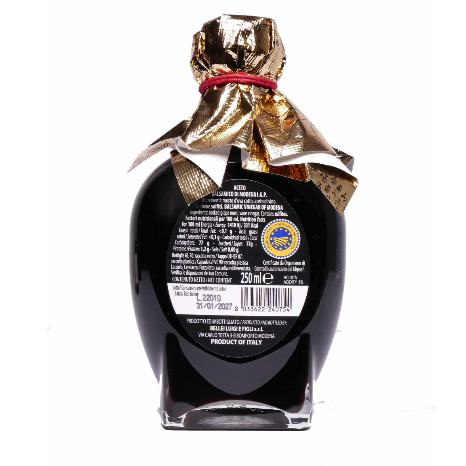 Scudi Oro Aceto Balsamico di Modena IGP Bellei 250ml – Hochwertiger italienischer Balsamico-Essig ohne Farbstoffe bei Hollenstein Gourmet