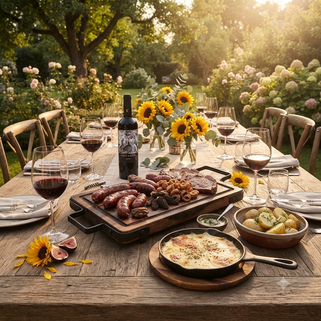 Eingeschenkter-Cicchitti-EsteOeste Malbec-Rotwein-in-einem-Weinglas-mit Grill