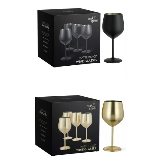 Geschenkkarton mit 4 Weingläsern, 540 ml - bruchsicheres Gläserset aus mattiertem Edelstahl Schwarz oder Gold