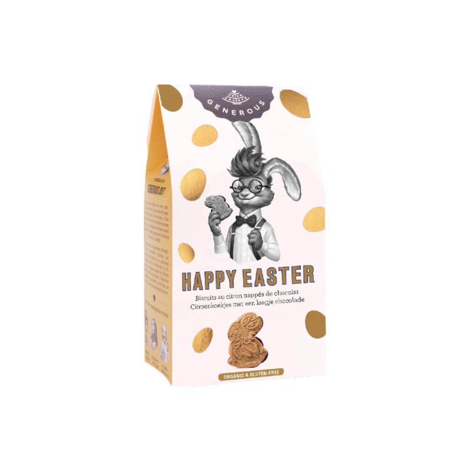 Glutenfreie Bio-Zitronenkekse in Hasenform mit Zartbitterschokolade - Zutaten: Buchweizen, Bio-Butter und Vanille - Hollenstein Gourmet