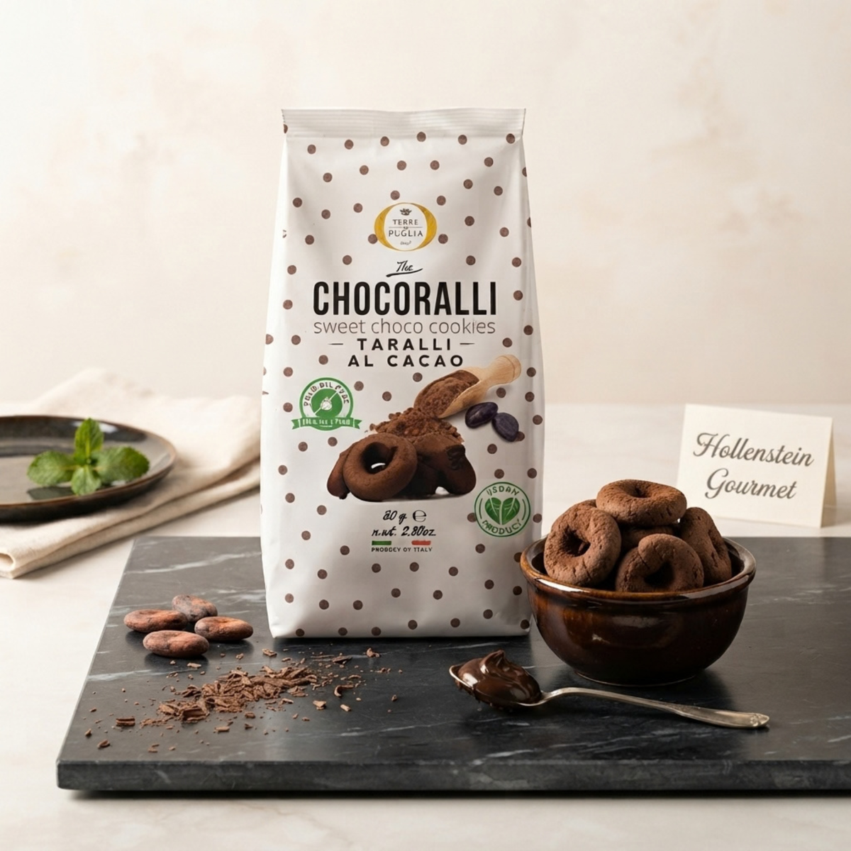 TERRE DI PUGLIA Süße Taralli mit Schokolade (Chocoralli) – 80g