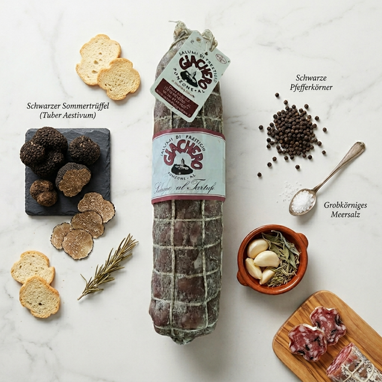 GIACHERO Trüffelsalami (Salame al Tartufo) aus dem Piemont | Exklusiv bei Hollenstein Gourmet ca. 480-550g
